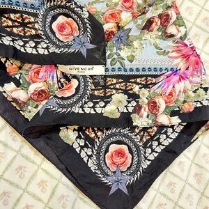 Givenchy Black and Pink Floral Scarf